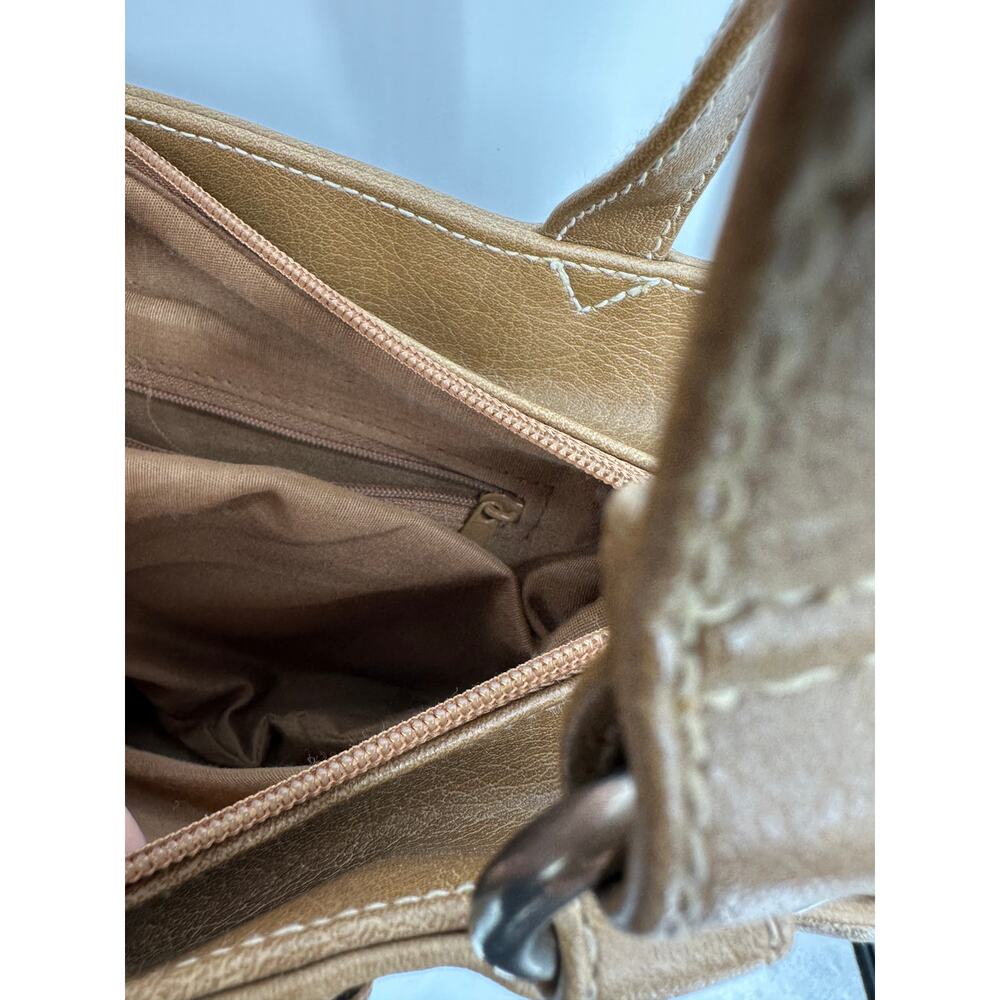 Y2K Vintage Small Shoulder‎ Purse Brown Patchwork Faux Leather Boho Artsy - Picture 6 of 7